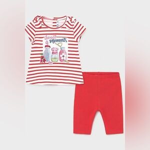 Size 6 months Mayoral Red & White Striped Tee with Red Leggings -